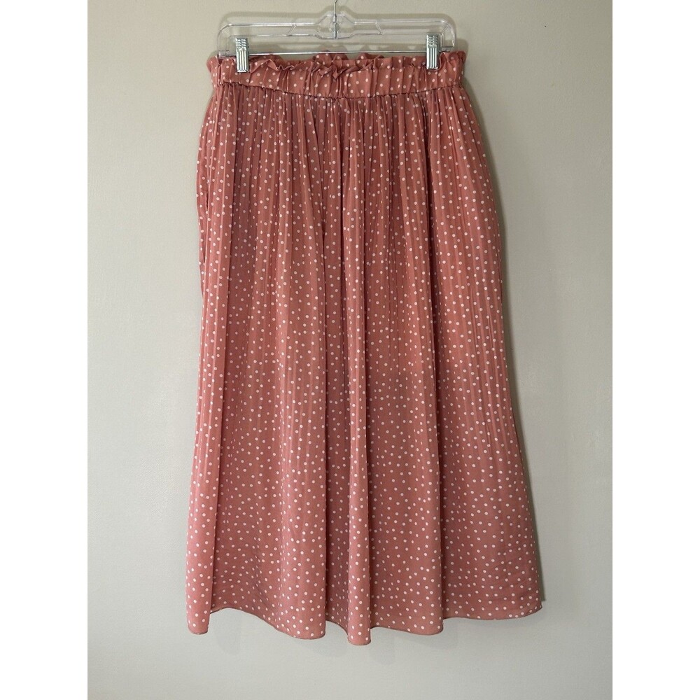 Exlura Midi Skirt Women's XL Rose Chiffon Polka Dot Pleated Lined Hi Cinch Waist